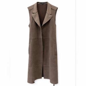 HYFVE Brown Suede Duster Vest With Tie, Size Small